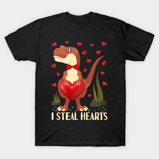 i steal hearts valentines day dinosaur t rex T-Shirt by Tesszero